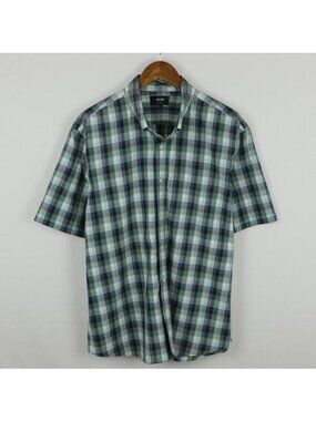 Jack Spade Men's XXL Green White Plaid Short Sleeve Casual Button Up Shirt